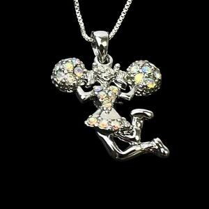 AB Rhinestone Pendant Necklace Cheerleader Pom Poms School Y2K Glam Moving Legs